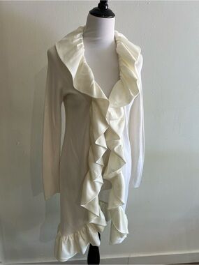 Chico's Black Label Cream Ruffle-Trim Cardigan